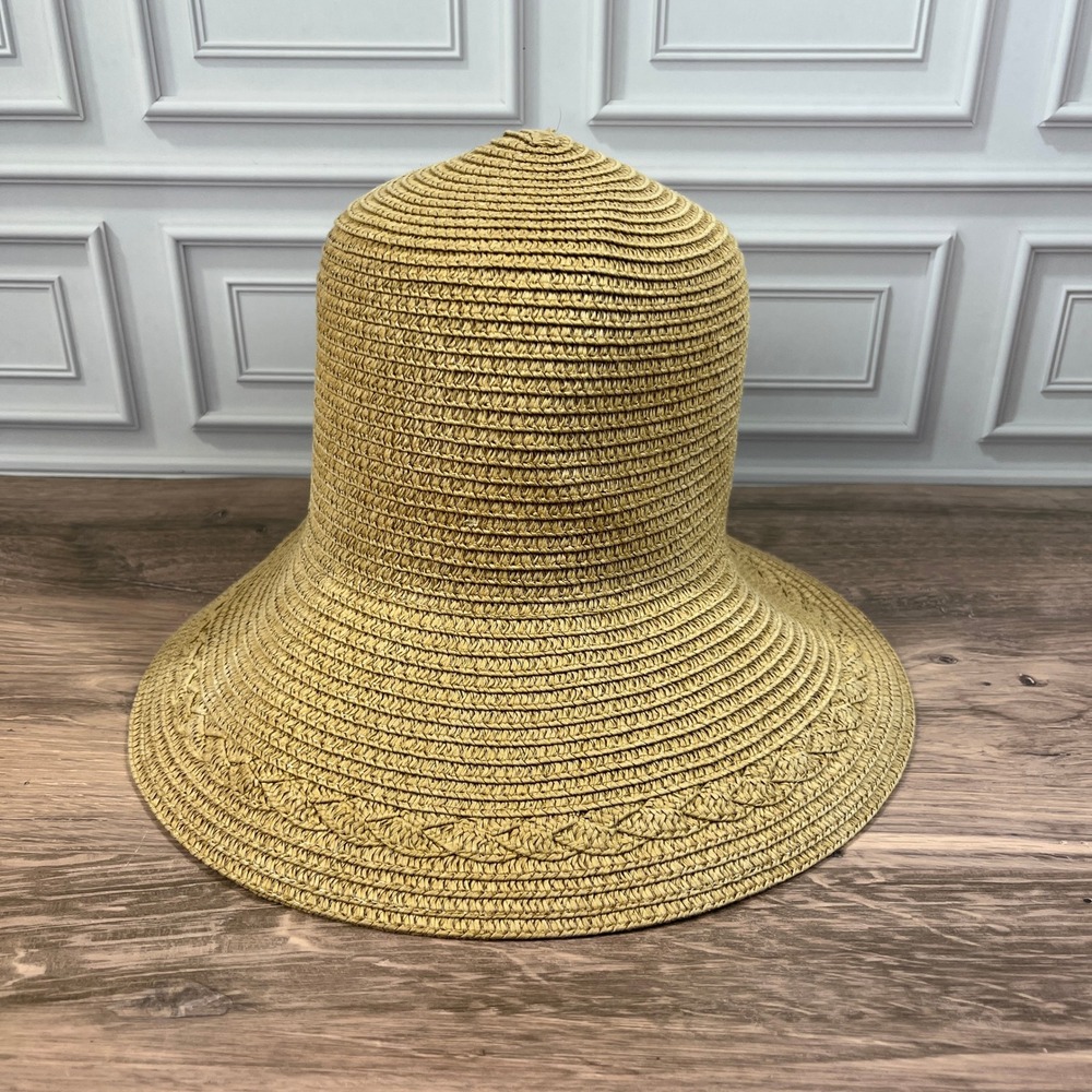 Nordstrom Rack Split Back Straw Sun Hat Women Tan Gold Metallic One Size
